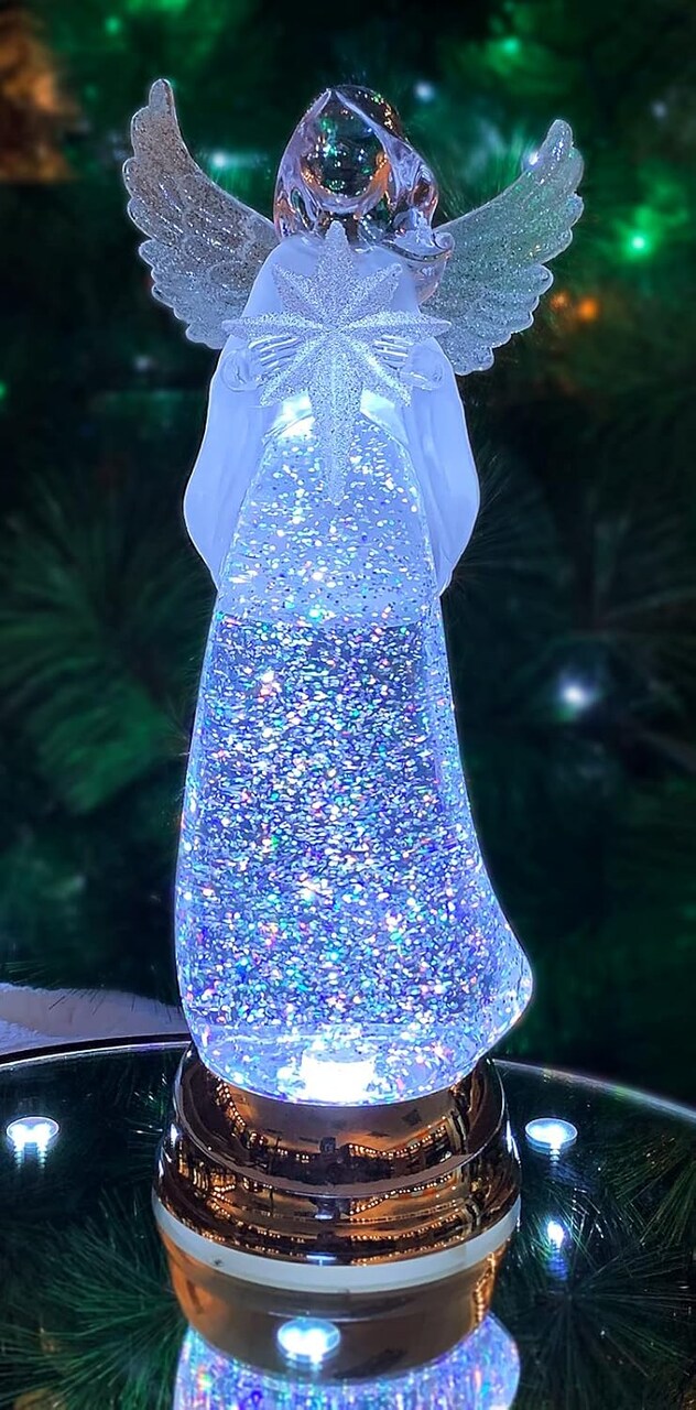 Christmas Tabletop Decor, Snow Globe Water Spinning LED Lighted Angel, Battery Operated (not Included) (12.8" H x 4.5" W x 4.5" D) by Moments in Time